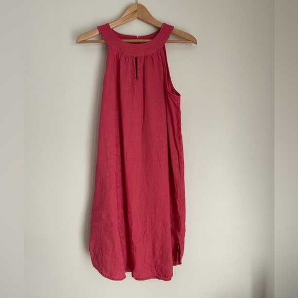 ANTIBES BLANC Linen Dress Coral Rose High Round Neckline Size Medium - Picture 1 of 7